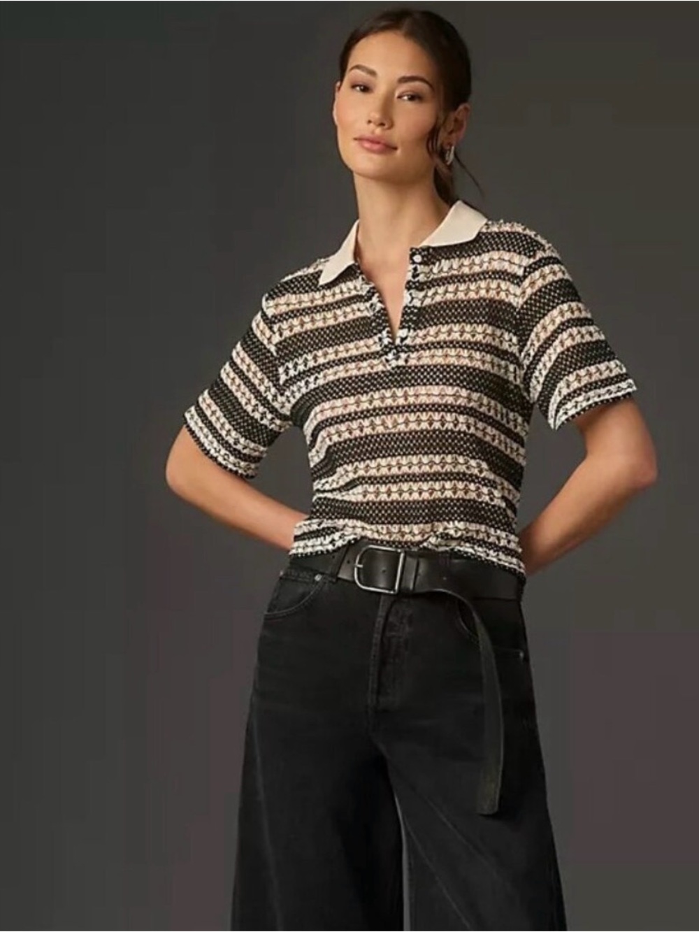 Anthropologie Crochet Polo Top